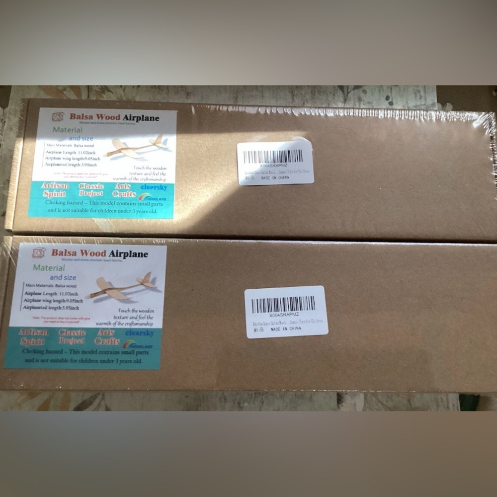 Lot Of 2 Balsa Wood Airplane 11.2” Length New Sealed